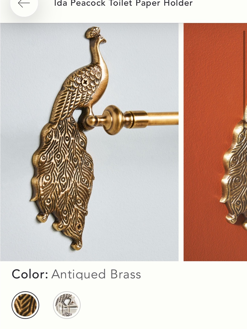 Anthropologie Antiqued Brass Peacock Toilet Paper Holder - Decorative Wall Mount - Picture 5 of 7